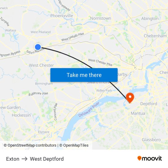 Exton to West Deptford map