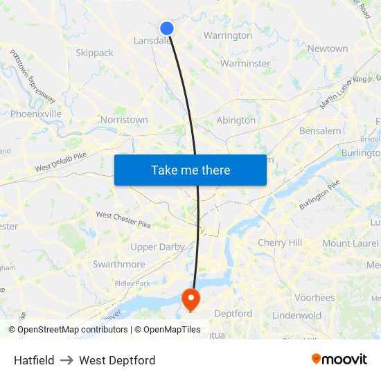 Hatfield to West Deptford map