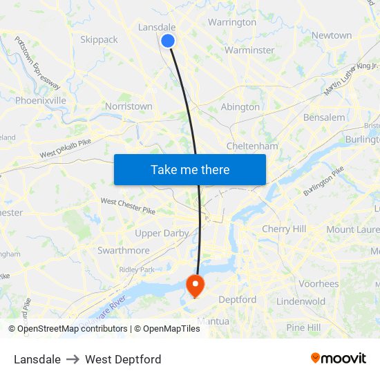 Lansdale to West Deptford map