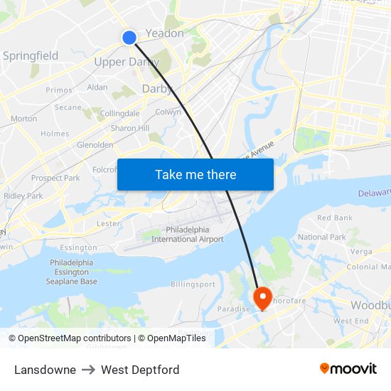 Lansdowne to West Deptford map