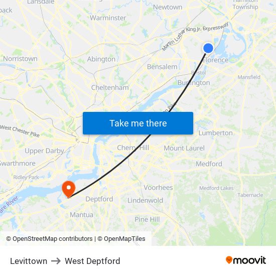 Levittown to West Deptford map