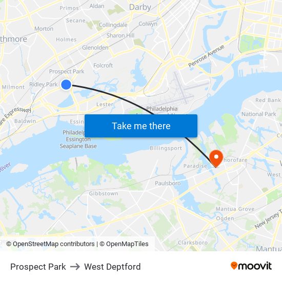 Prospect Park to West Deptford map