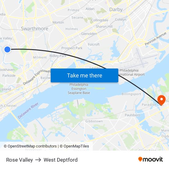 Rose Valley to West Deptford map