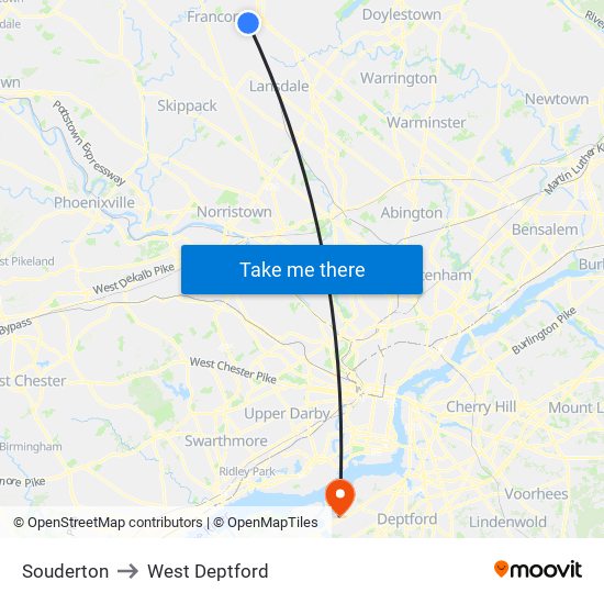 Souderton to West Deptford map