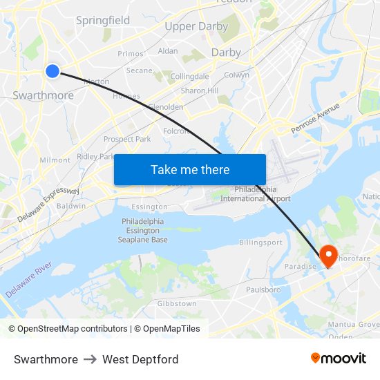 Swarthmore to West Deptford map