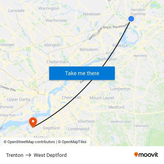Trenton to West Deptford map