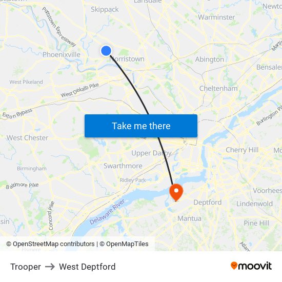 Trooper to West Deptford map