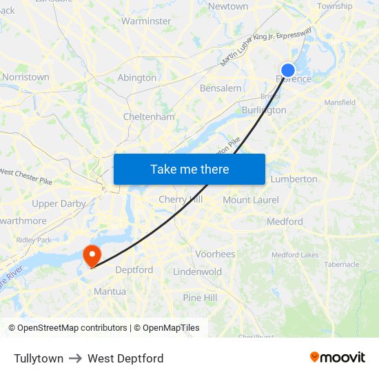 Tullytown to West Deptford map