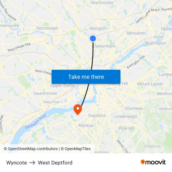 Wyncote to West Deptford map