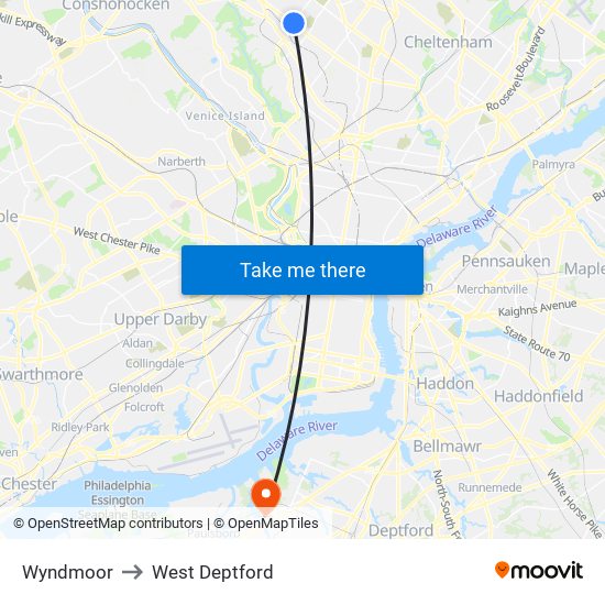 Wyndmoor to West Deptford map