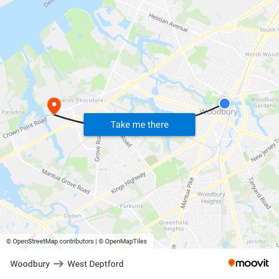 Woodbury to West Deptford map