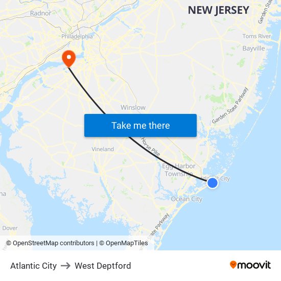 Atlantic City to West Deptford map