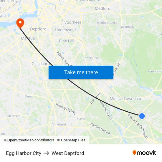 Egg Harbor City to West Deptford map