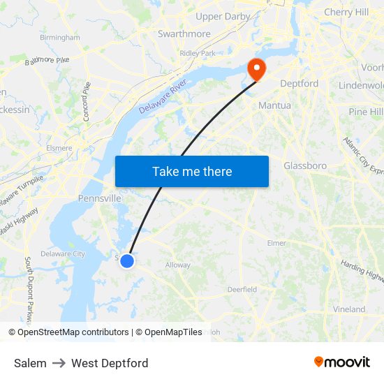 Salem to West Deptford map