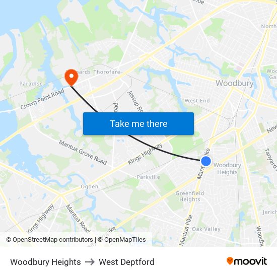Woodbury Heights to West Deptford map