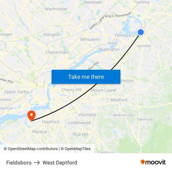 Fieldsboro to West Deptford map