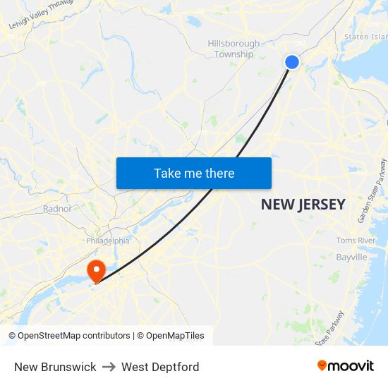 New Brunswick to West Deptford map