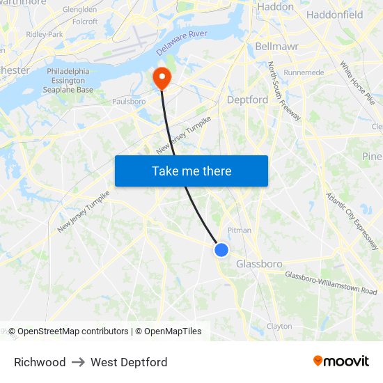 Richwood to West Deptford map