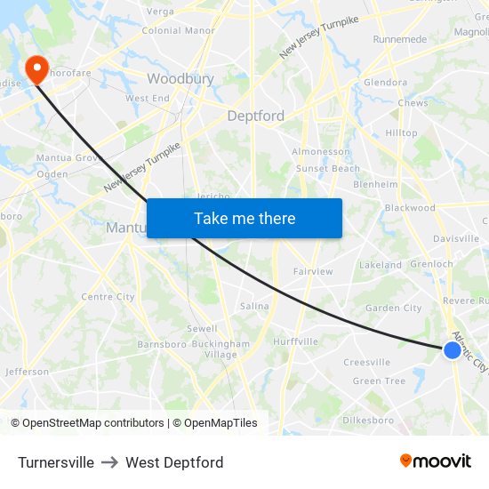 Turnersville to West Deptford map