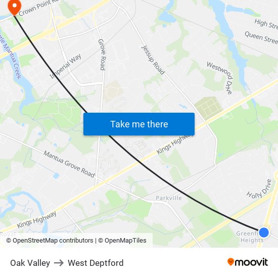 Oak Valley to West Deptford map