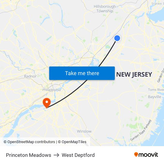 Princeton Meadows to West Deptford map