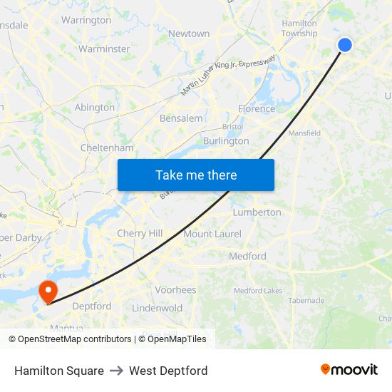 Hamilton Square to West Deptford map