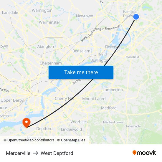 Mercerville to West Deptford map