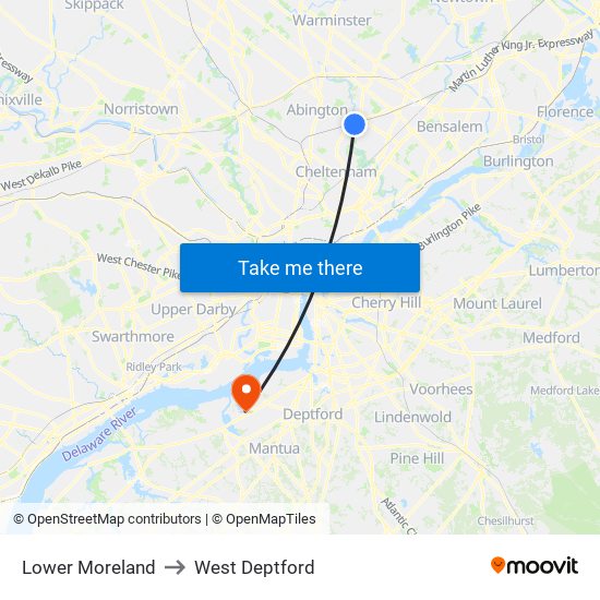 Lower Moreland to West Deptford map