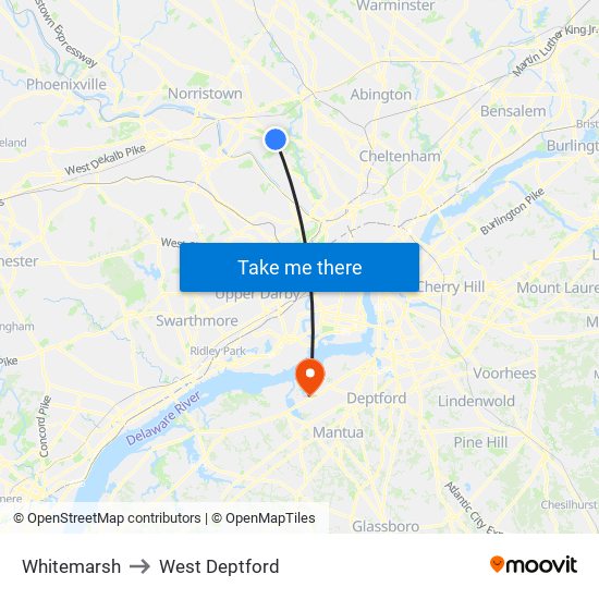 Whitemarsh to West Deptford map