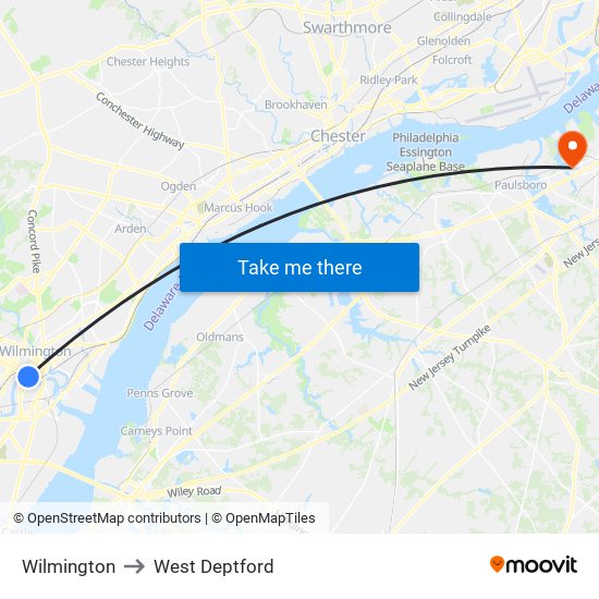 Wilmington to West Deptford map