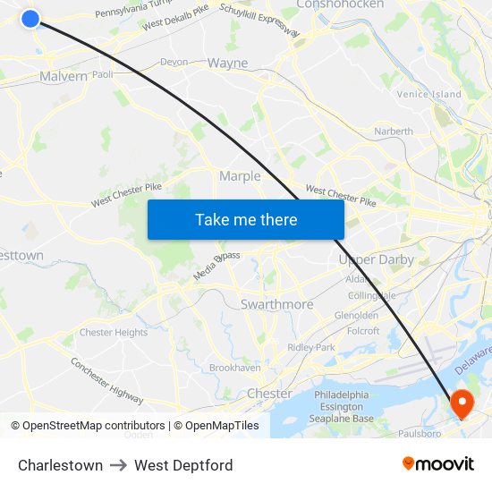 Charlestown to West Deptford map