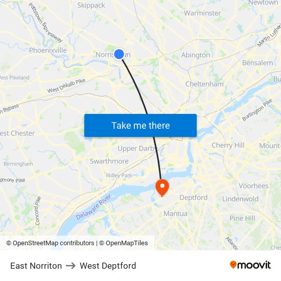 East Norriton to West Deptford map