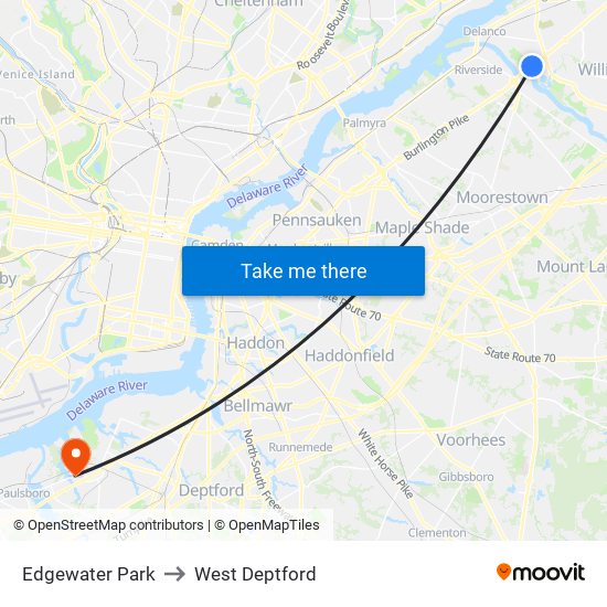 Edgewater Park to West Deptford map