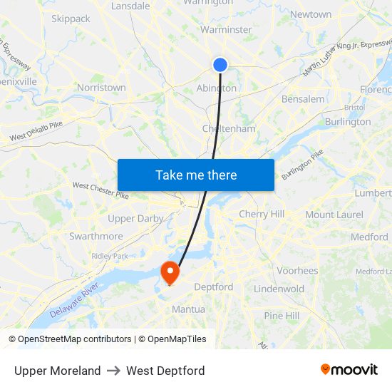 Upper Moreland to West Deptford map