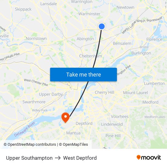 Upper Southampton to West Deptford map