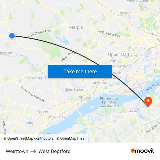 Westtown to West Deptford map