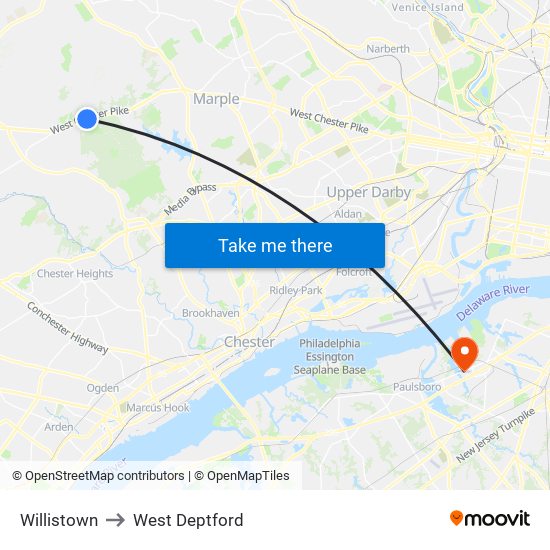 Willistown to West Deptford map
