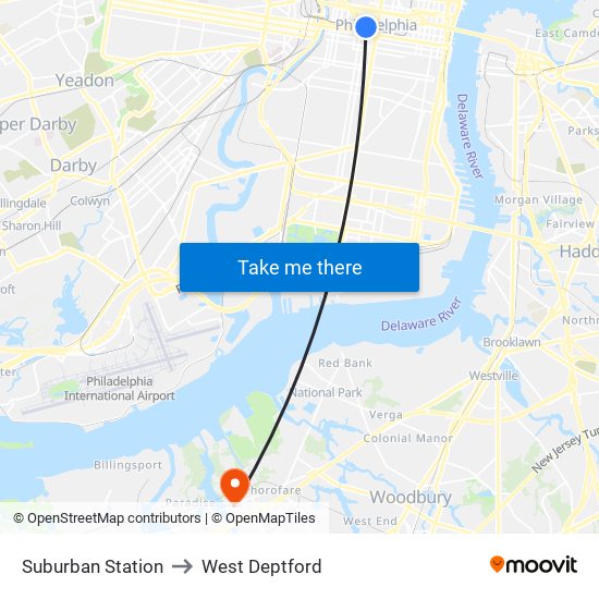 Suburban Station to West Deptford map