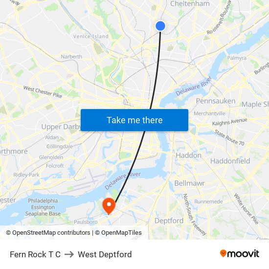 Fern Rock T C to West Deptford map