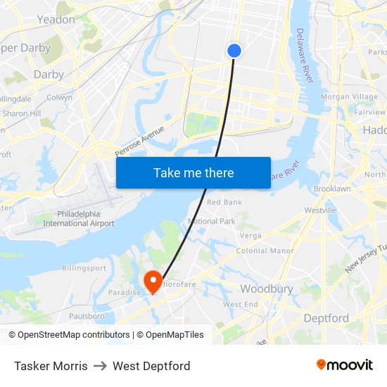 Tasker Morris to West Deptford map