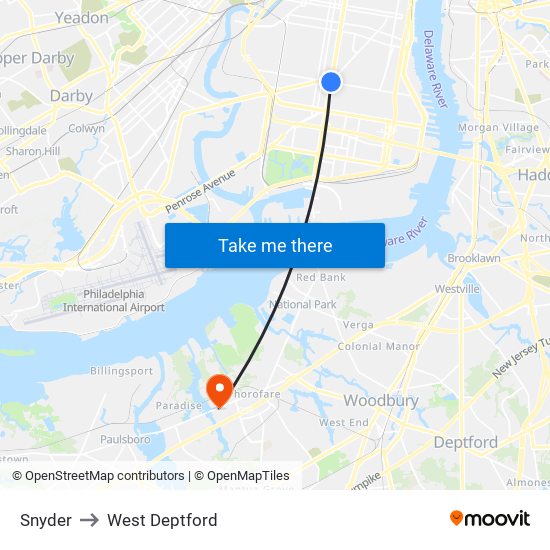 Snyder to West Deptford map