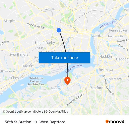56th St Station to West Deptford map