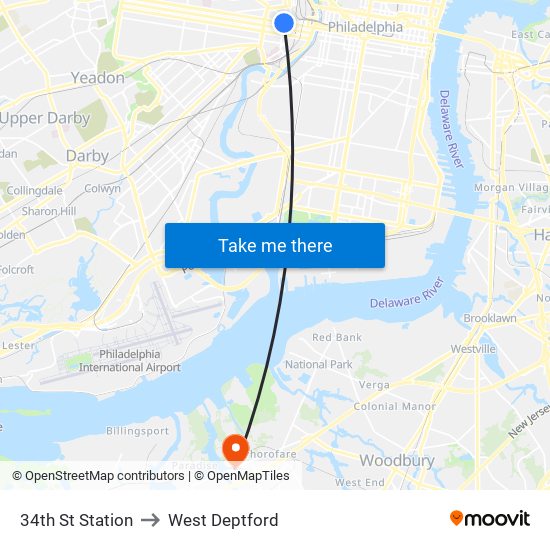 34th St Station to West Deptford map