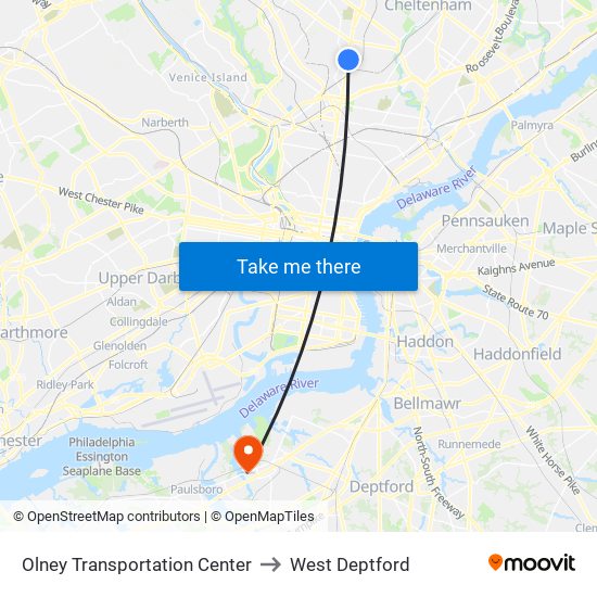 Olney Transportation Center to West Deptford map