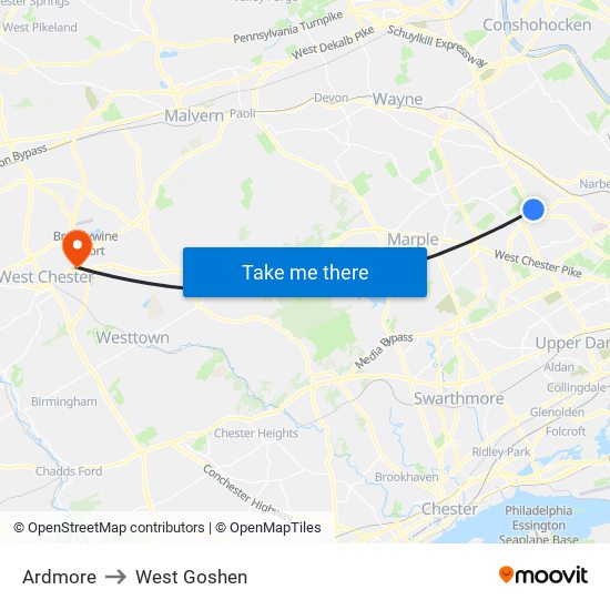 Ardmore to West Goshen map
