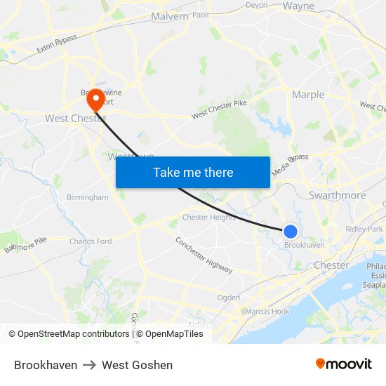 Brookhaven to West Goshen map