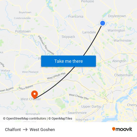 Chalfont to West Goshen map