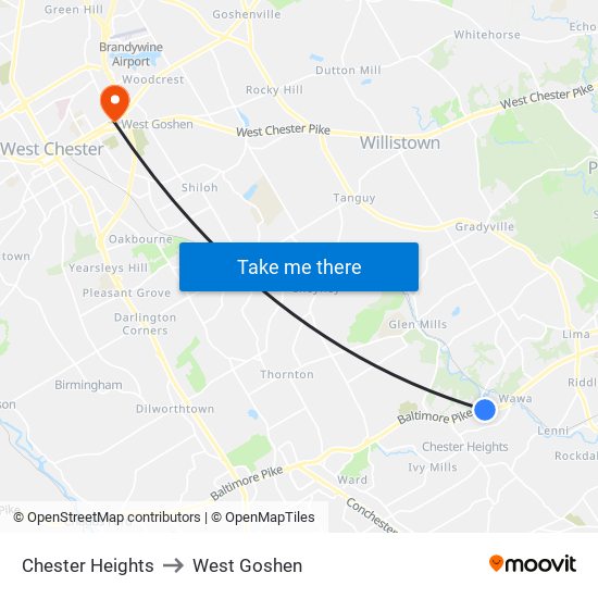 Chester Heights to West Goshen map