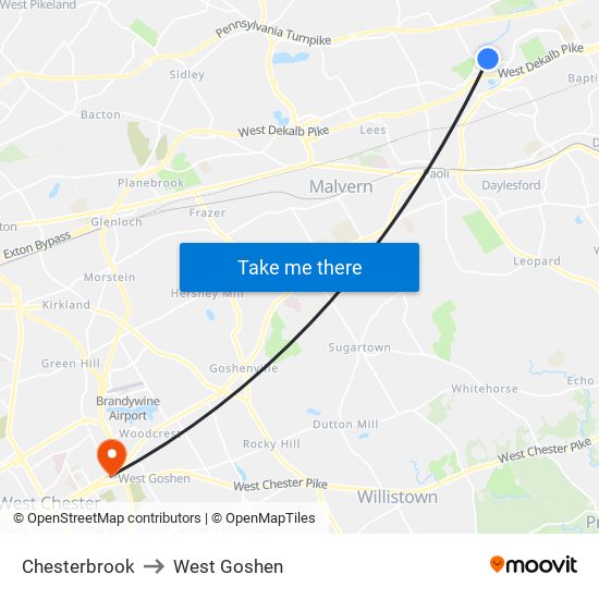 Chesterbrook to West Goshen map