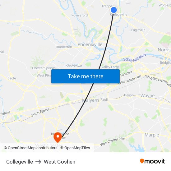 Collegeville to West Goshen map